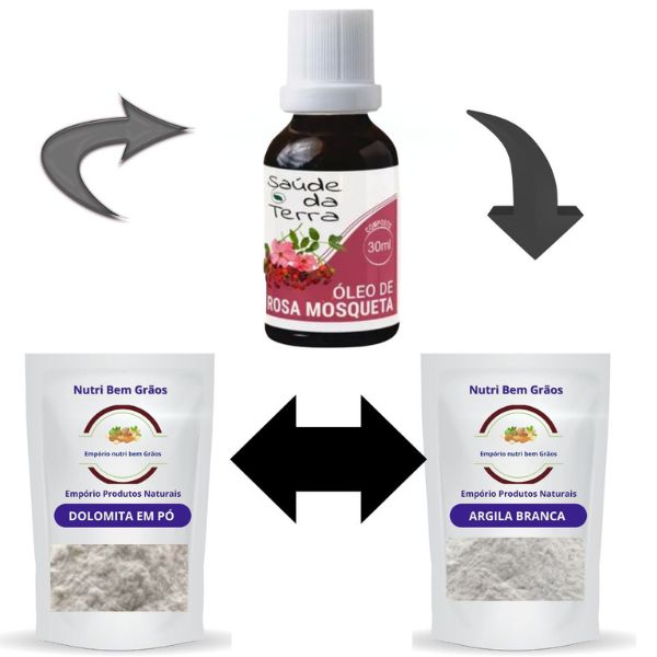 KIT CLAREADOR DE PELE SKINCARE - DOLOMITA 300G   ARGILA BRANCA 300G   �LEO DE ROSA MOSQUETA 30ML